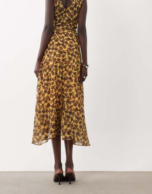 ASOS DESIGN jupe mi-longue marron à fleurs, ensemble 2 pièces, 5 de 5