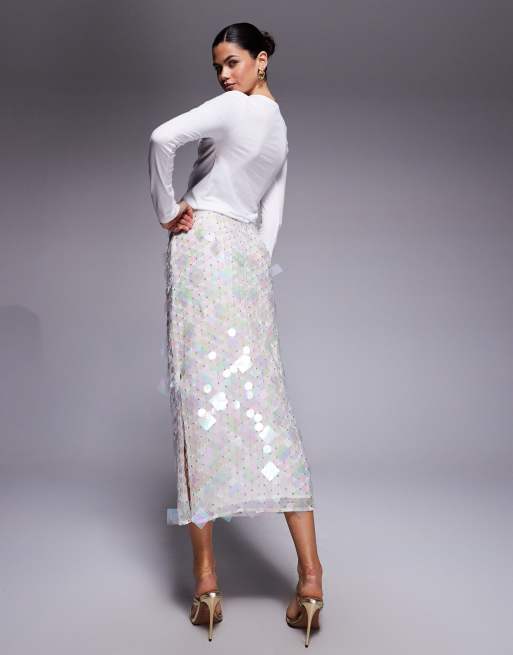 ASOS DESIGN - Jupe mi-longue ornée de gros sequins - Blanc, 2 de 5