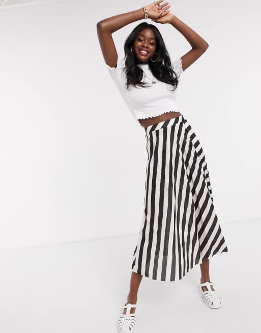 ASOS DESIGN Jupe mi longue pliss e rayures Noir et blanc ASOS