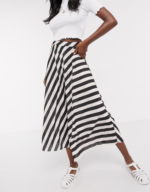 ASOS DESIGN Jupe mi longue pliss e rayures Noir et blanc ASOS