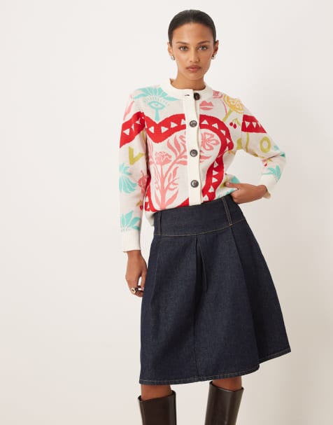 ASOS DESIGN - Jupe mi-longue plissée en denim - Indigo - view 1