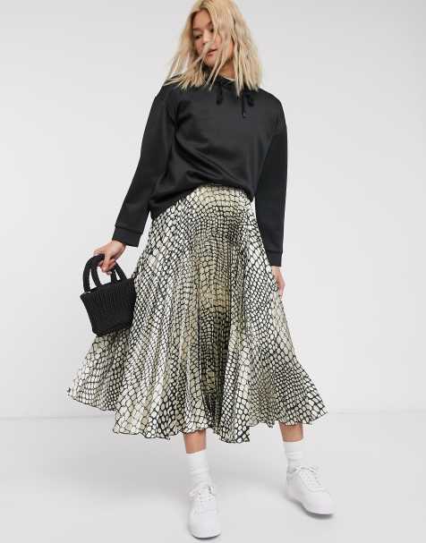 ASOS DESIGN - Jupe mi-longue plissée en satin à imprimé serpent
