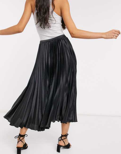 ASOS DESIGN Jupe mi longue pliss e en satin Noir ASOS