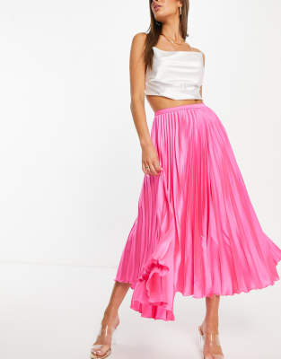 ASOS DESIGN - Jupe mi-longue plissée en satin - Rose vif | ASOS