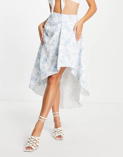 ASOS DESIGN - Jupe mi-longue structurée à imprimé fleurs bleues 