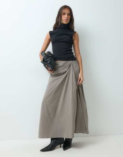 ASOS DESIGN jupe midi à détail de boucle à carreaux et volume - view 1
