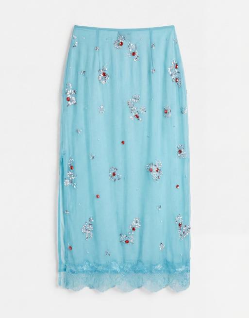 ASOS DESIGN jupe midi ornée de dentelle turquoise, 7 de 9