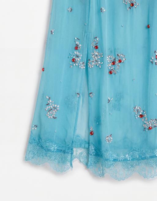ASOS DESIGN jupe midi ornée de dentelle turquoise, 9 de 9