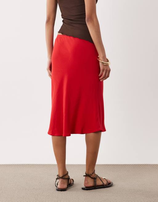 ASOS DESIGN - Jupe nuisette style années 90 en lin mélangé - Rouge, 2 de 5
