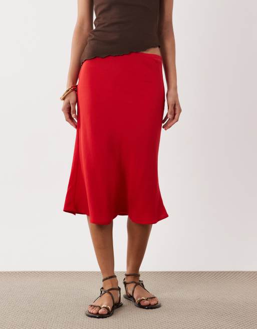 ASOS DESIGN - Jupe nuisette style années 90 en lin mélangé - Rouge, 3 de 5