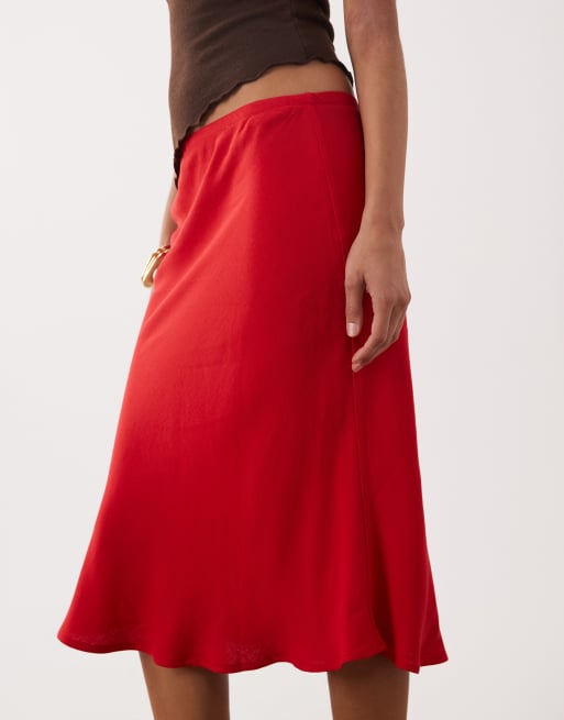 ASOS DESIGN - Jupe nuisette style années 90 en lin mélangé - Rouge, 4 de 5