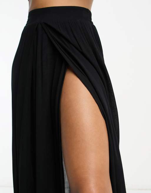 ASOS DESIGN Jupe par o de plage double fente Noir