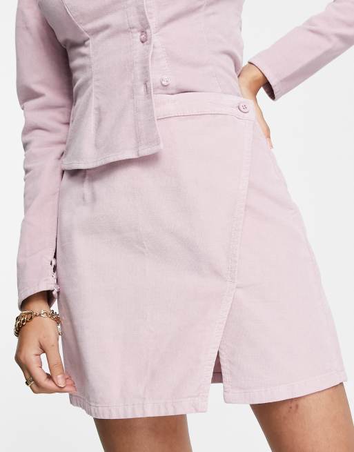 ASOS DESIGN - Jupe portefeuille d'ensemble en velours - Lilas, 3 de 4