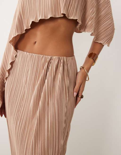 ASOS DESIGN - Jupe portefeuille mi-longue d'ensemble plissée style paréo - Caramel, 3 de 5