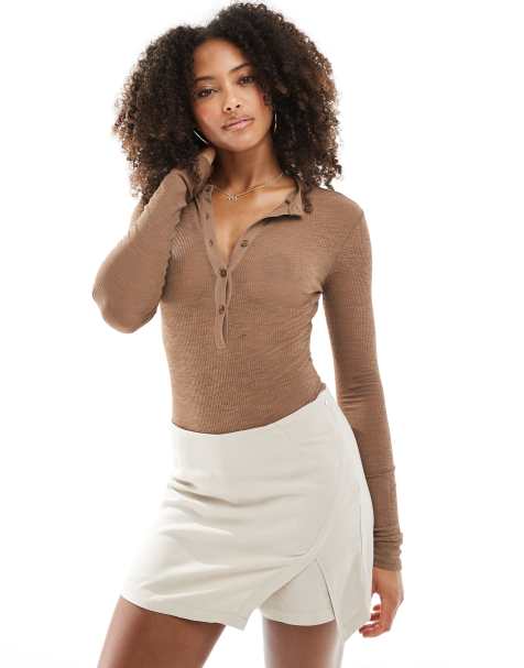 ASOS DESIGN - Jupe-short coupe portefeuille en lin mélangé - Moka - view 1