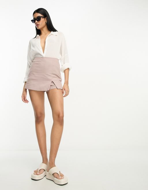 ASOS DESIGN Jupe short en lin m lang avec fente pur e Vison