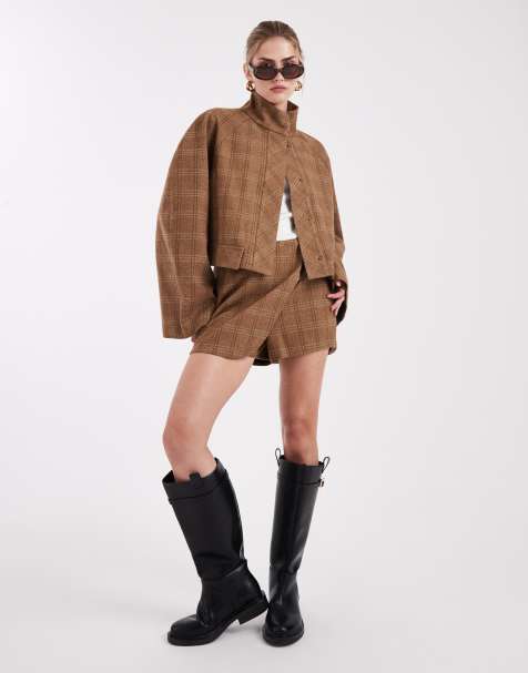 ASOS DESIGN - Jupe-short portefeuille ajustée d'ensemble à carreaux en tissu brossé - view 1