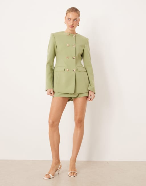 ASOS DESIGN - Jupe-short portefeuille habillée à boutons dorés - Kaki, 2 de 5