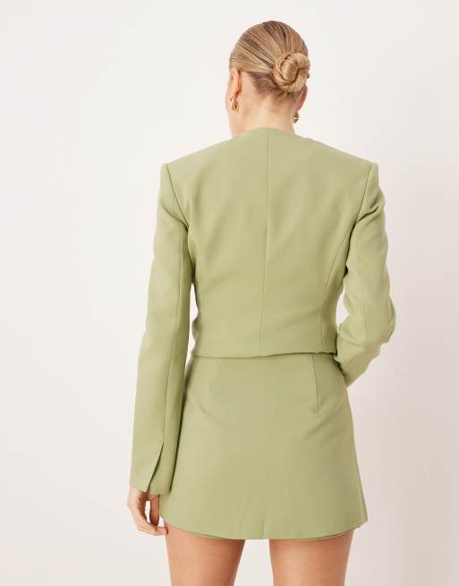 ASOS DESIGN - Jupe-short portefeuille habillée à boutons dorés - Kaki, 4 de 5