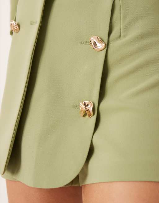 ASOS DESIGN - Jupe-short portefeuille habillée à boutons dorés - Kaki, 5 de 5