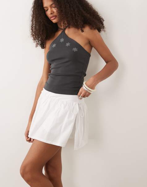 ASOS DESIGN - Jupe-short superposée évasée en popeline - Blanc - view 1