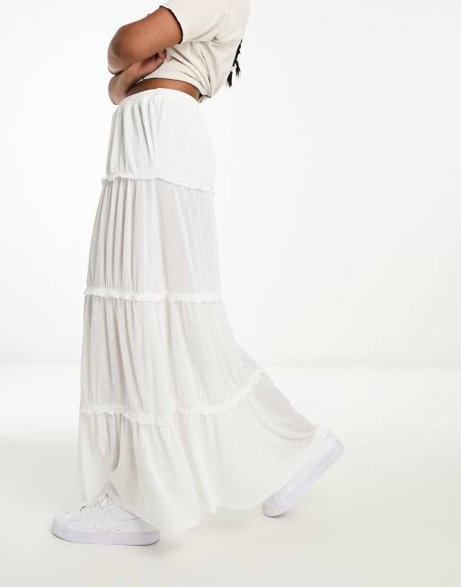 ASOS DESIGN Jupe texturee longue a volants etages Blanc