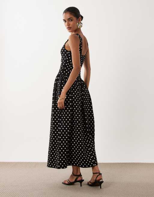 ASOS DESIGN jurk met uitsnijdingen in monochrome polkadot, midi/maxi-lengte, 4 van 4