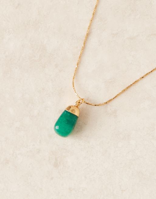 ASOS DESIGN - Justerbar halskæde i 14k guldbelægning med grøn halvædelsten-vedhæng, 2 af 3