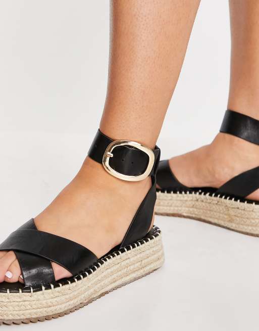 ASOS DESIGN Jinny espadrille with oval buckle in black