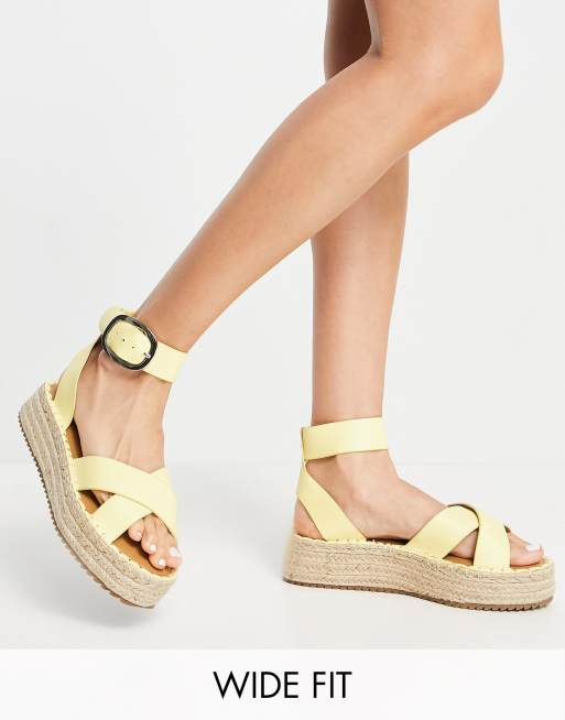 ASOS DESIGN – Justice – Ljusgula espadriller med platåsula och bred passform