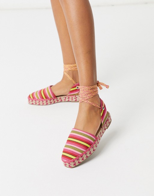 ASOS DESIGN Justify tie leg espadrilles in pink
