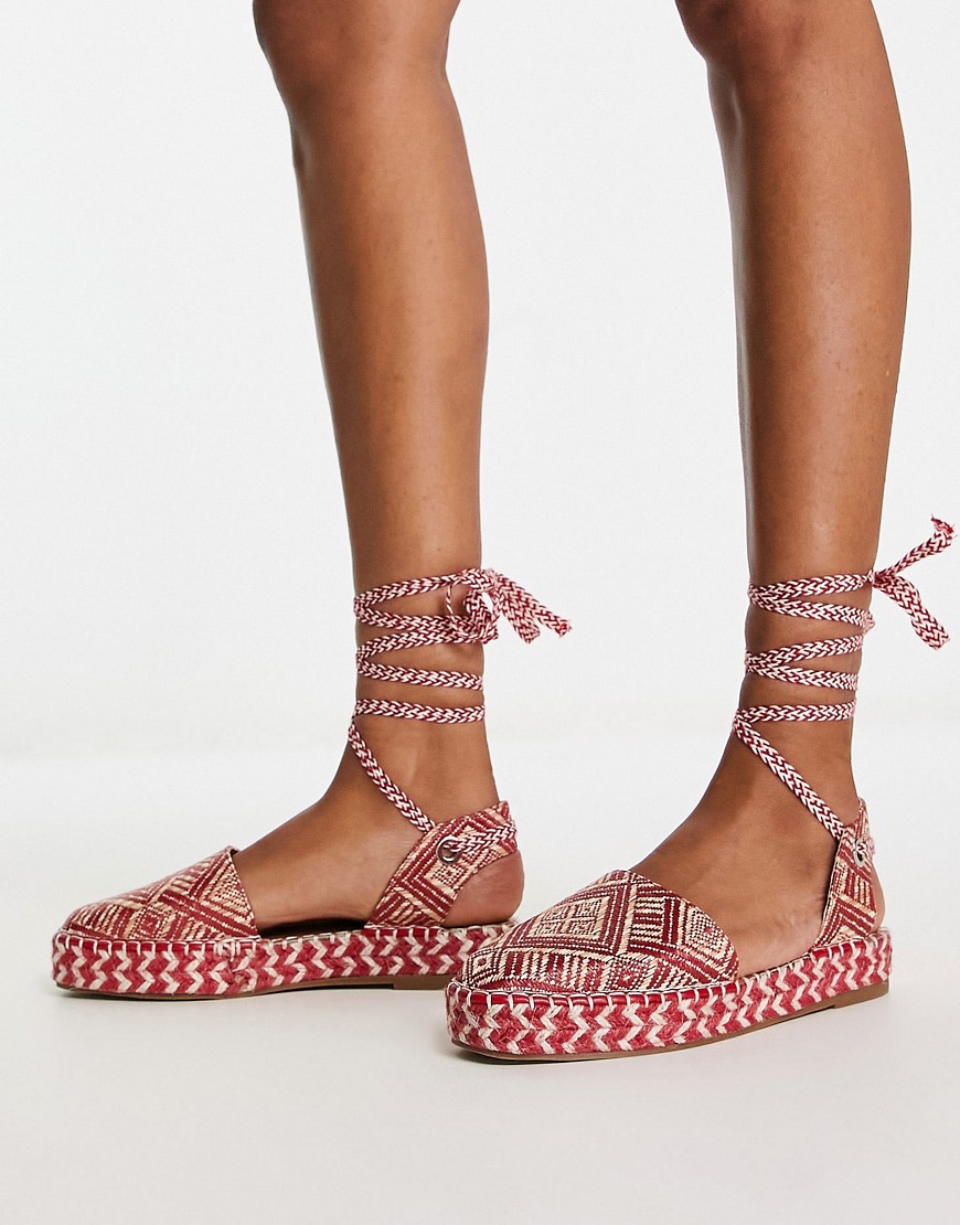 ASOS DESIGN Justify woven closed toe espadrille in red