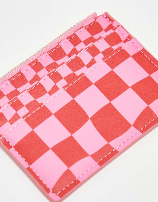 ASOS DESIGN - Kaarthouder met dambordpatroon in roze en rood, 2 van 4