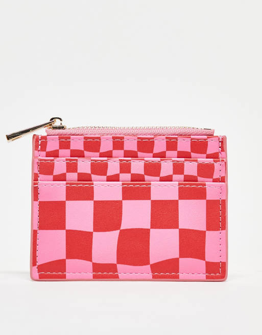 ASOS DESIGN - Kaarthouder met dambordpatroon in roze en rood, 3 van 4