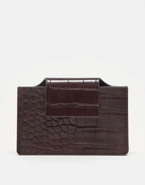 ASOS DESIGN - Kaarthouder met textuur in chocoladebruin met imitatiekrokodillenprint - view 1