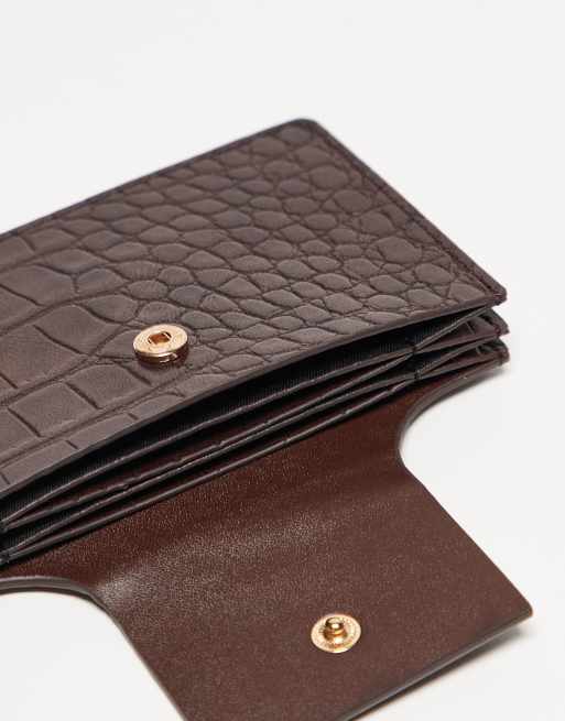 ASOS DESIGN - Kaarthouder met textuur in chocoladebruin met imitatiekrokodillenprint, 3 van 3