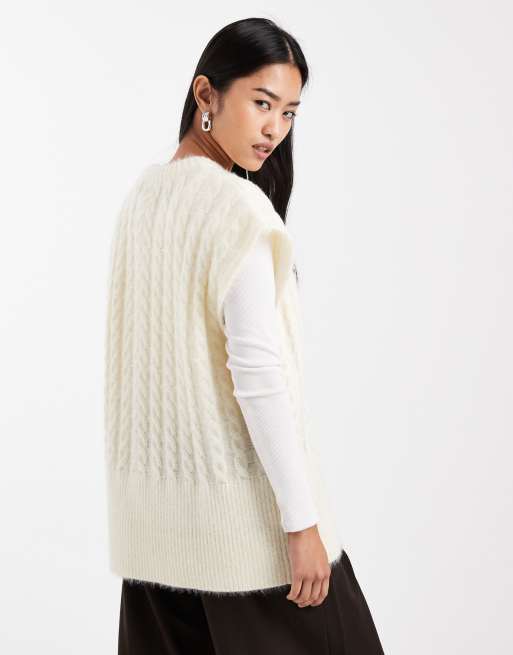 ASOS DESIGN - Kabelgebreide oversized tanktop in ecru, 2 van 4