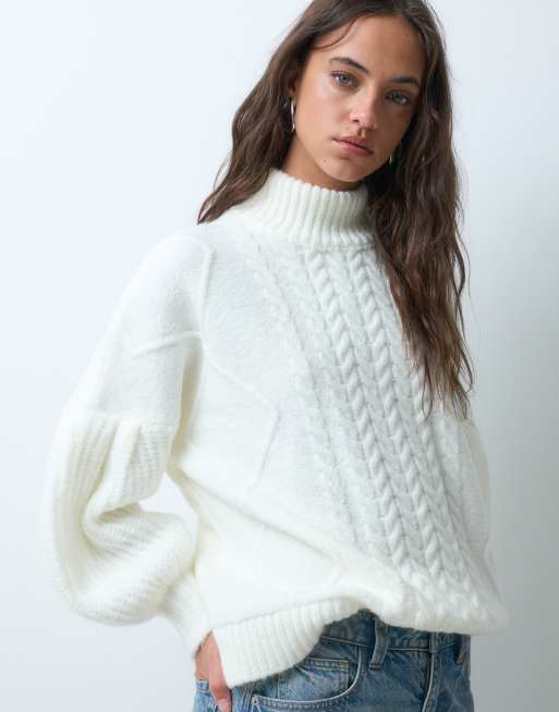 ASOS DESIGN kabelstrikket oversized striktrøje med ståkrave i creme, 5 af 10