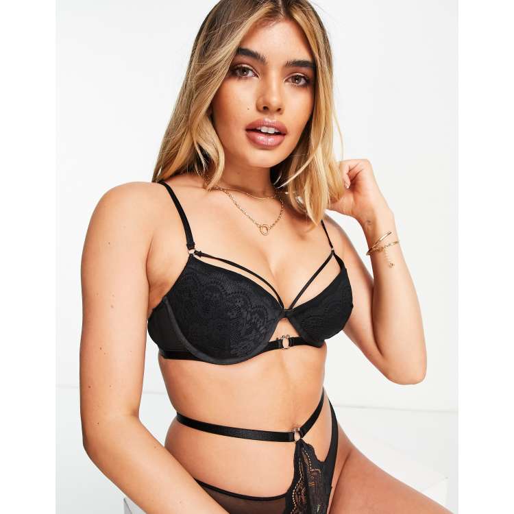 Reggiseno imbottito in pizzo e rete con anello a D Asos Donna Abbigliamento Intimo Reggiseni Imbottiti Kacia 