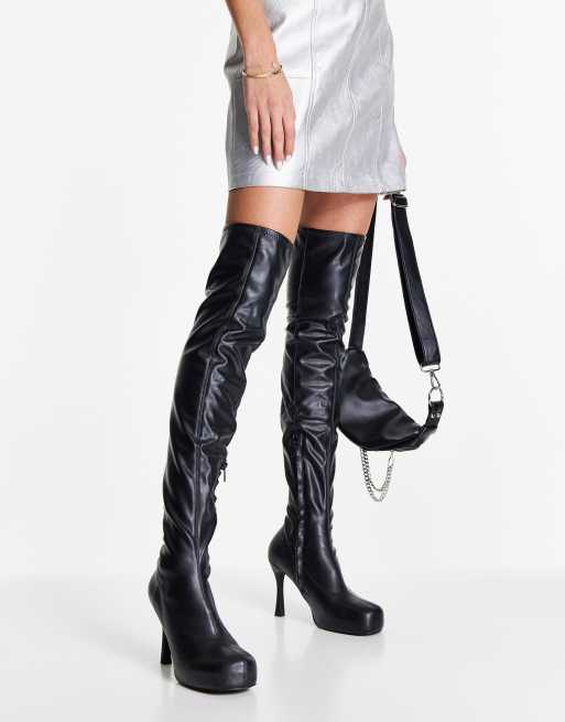 ASOS DESIGN – Kadi – Czarne kozaki za kolano na wysokim obcasie