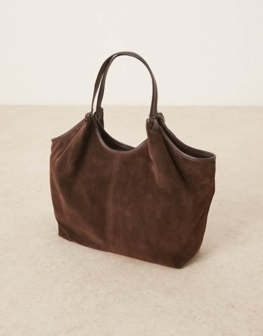 ASOS DESIGN - Kaffebrun tote-taske med samlede hanke i ruskind, 2 af 4
