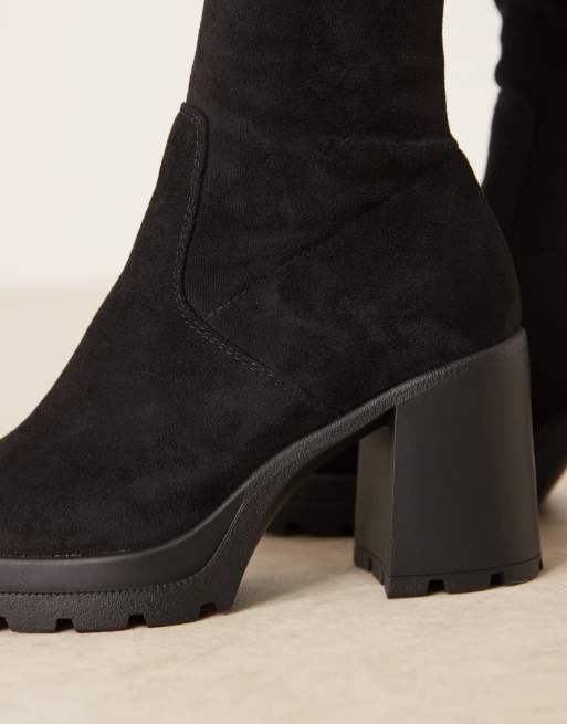 ASOS DESIGN - Kai - Over-de-knie-laarzen met dikke zool in zwart suedette, 3 van 4