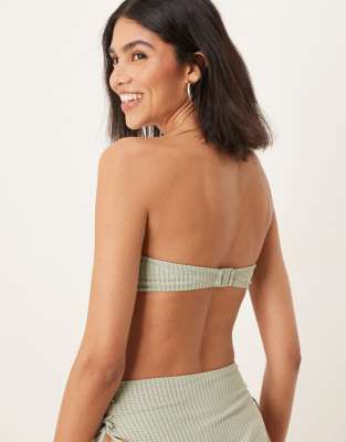 ASOS DESIGN KAI TEXTURED BANDEAU BIKINI TOP WITH PEARL TRIM 