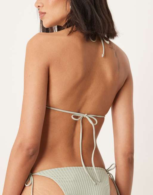 ASOS DESIGN - Kai - Top bikini a triangolo ad apice alto testurizzato verde salvia con finiture con perle, 3 di 4
