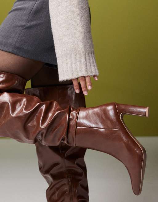 ASOS DESIGN – Kaia – Overknee-Stiefel in Hellbraun mit Blockabsatz