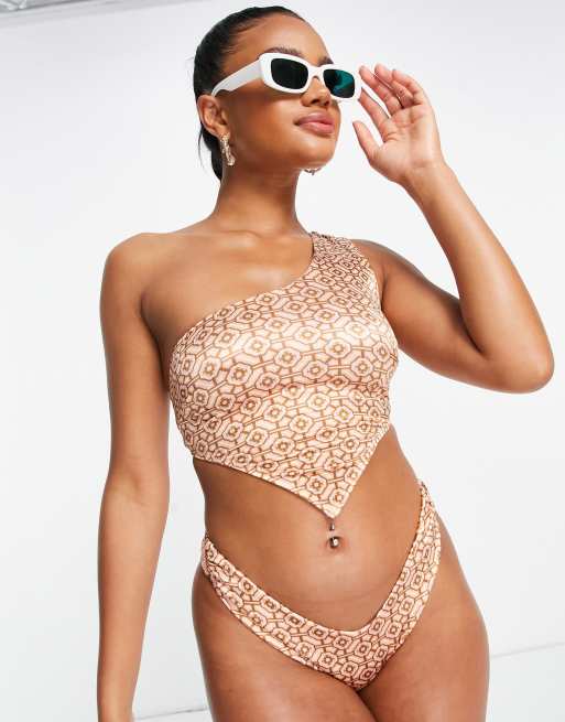 ASOS DESIGN – Kakelmönstrad bikiniunderdel i hipstermodell med v-front