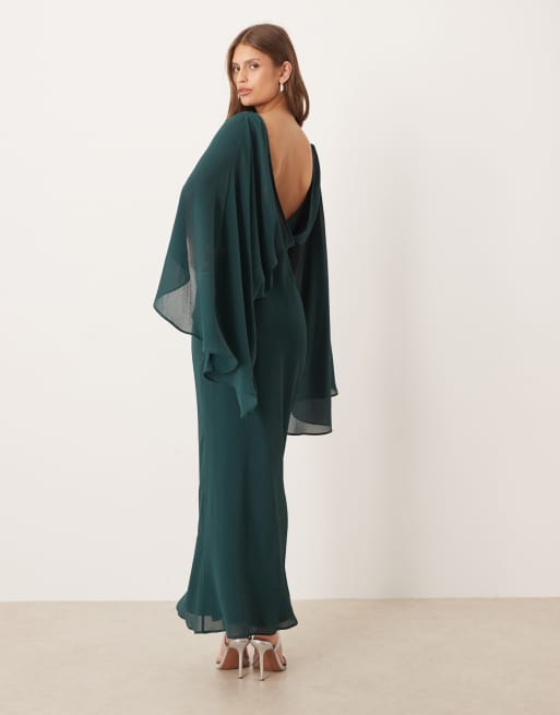 ASOS DESIGN - Kaki-farvet og draperet midaxikjole med åben ryg samt kimonoærmer og kappedesign, 3 af 4