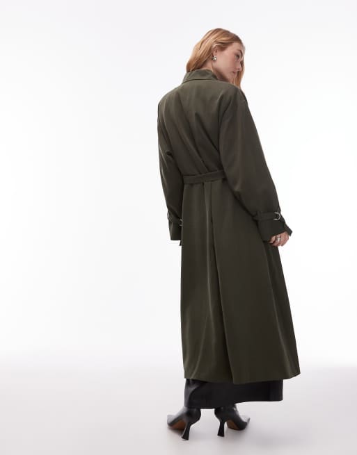 ASOS DESIGN - Kaki-farvet og longline trenchcoat med utility-detaljer og bælte, 4 af 4