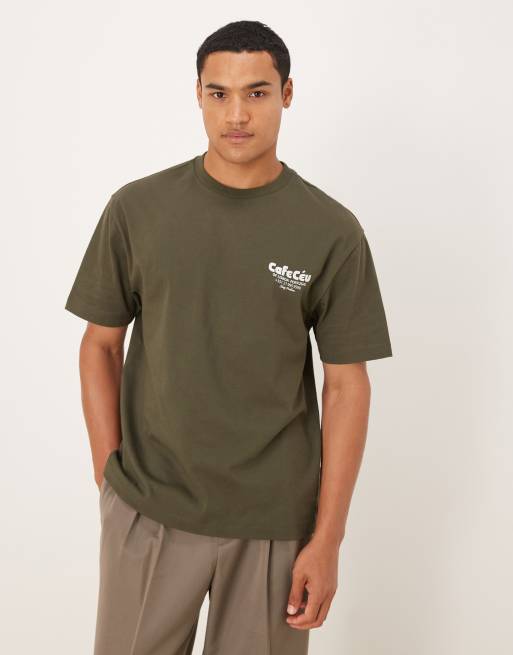 ASOS DESIGN – Kakifärgad, avslappnad t-shirt med kaffetryck, 5 av 5
