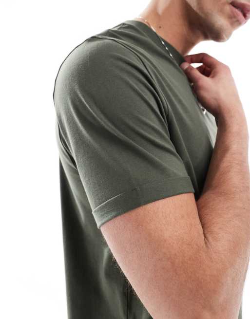 ASOS DESIGN – Kakifärgad bas-t-shirt med uppvikta ärmar och rund halsringning, 4 av 4